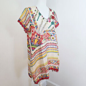 Johnny Was Silk Top Womens S Floral Aztec Relaxed Tunic Southwestern Casual Boho